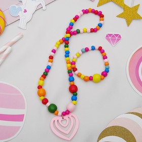 Набор детский "Выбражулька" 2 предмета: кулон, браслет, сердечко, цветной в Донецке