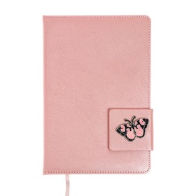 Ежедневник недатированный А5, 160 листов "Шеврет Металлик", твёрдая обложка с поролоном, искусственная кожа, аппликация из металла с эмалью, розовый
