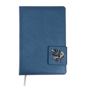 Ежедневник недатированный А5, 160 листов "Шеврет Металлик", твёрдая обложка с поролоном, искусственная кожа, аппликация из металла с эмалью, синий