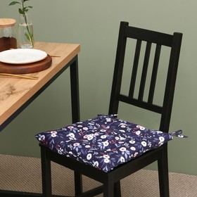 Сидушка на стул Этель "Цветы" 40х40 см, цв. синий, 100% полиэстер