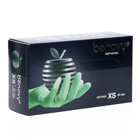 Перчатки нитриловые медицинские, Benovy XS, 50 пар. зеленые, цена за 1 пару