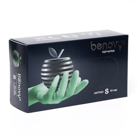 Перчатки нитриловые медицинские, Benovy S, 50 пар. зеленые, цена за 1 пару