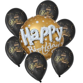Набор из воздушных шаров «С днём рождения», фольга, латекс, надпись золото, набор 7 шт.
