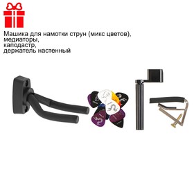 A set of accessories for the guitar: mediators, Kapodastr, Nasten holder
