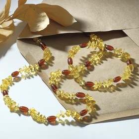 Набор 2 предмета: бусы, браслет ′Янтарь′ крошка обработанная через оливку, цвет жёлто-коричневый в Донецке