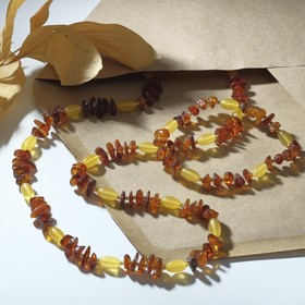 Набор 2 предмета: бусы, браслет ′Янтарь′ крошка обработанная через оливку, цвет жёлто-коричневый, 60см в Донецке