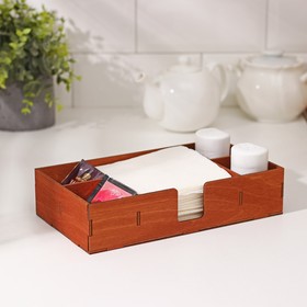 Салфетница деревянная Доляна, с отделениями под чай и специи, 24,5×13,5×5,5 см, цвет коричневый