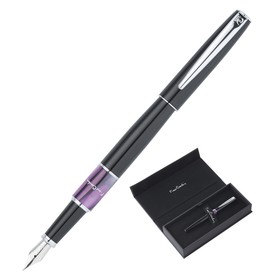 Ручка перьевая PIERRE CARDIN LIBRA, корпус латунь лакированная, отделка сталь и хром, съемный колпачок, узел 0.5 мм, чернила синие, акриловая вставка фиолетовая, чёрная