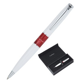 Ручка шариковая PIERRE CARDIN LIBRA, корпус латунь, лак, акрил, отделка сталь и хром, чернила синие, акриловая вставка красная, белая
