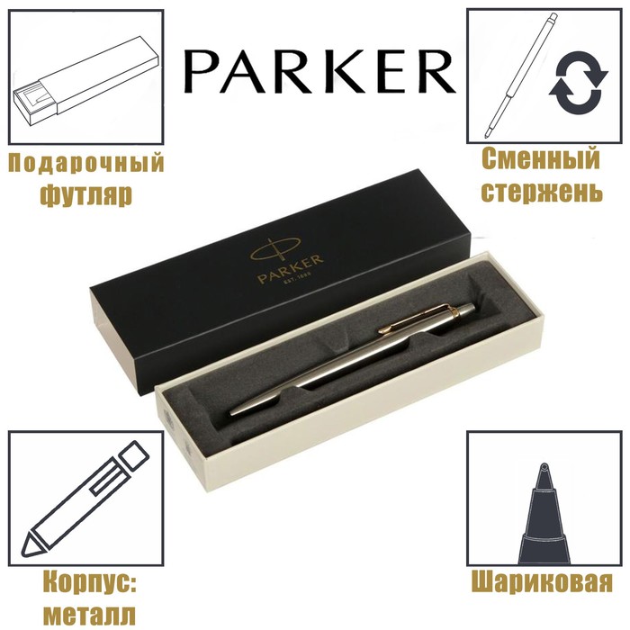 Ручка шариковая Parker Jotter Core K691 Stainless Steel GT M, корпус из нержавеющей стали, серебристый глянцевый - фото 4590569