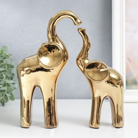 Сувенир керамика "Два слона" золото набор 2 шт 26,5х10х5,6 31,5х13х7 см