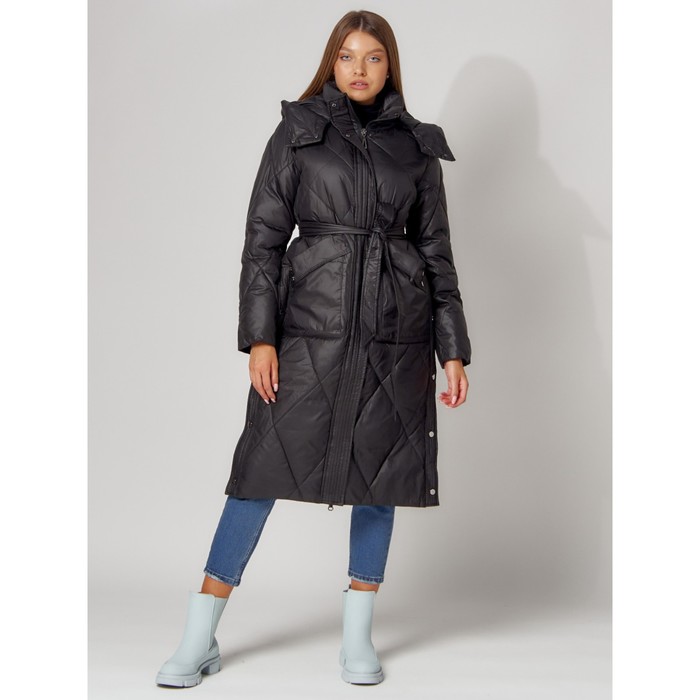Пальто утеплённое стёганое женское, цвет чёрный, размер 46 - фото 4938171