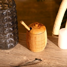 Баночка и ложка для мёда, тиковое дерево