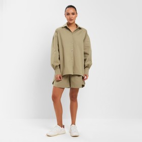 Комплект женский (рубашка, шорты) MINAKU: Oversize цвет зеленый, р-р 48