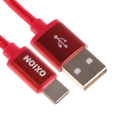 Кабель OXION DCC259, Type-C - USB, зарядка + передача данных, 1.3 м, оплетка, красный