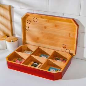 Ящик для хранения чайных пакетиков Доляна «Цветочный», 6 отделений, 36×24,5×5 см, бамбук