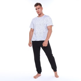 Комплект домашний мужской (футболка/брюки), цвет белый/чёрный, размер 60