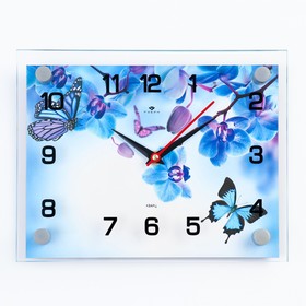 Часы настенные, серия: Интерьер, "Фиолетовые Орхидеи и бабочки", 20 х 26 см