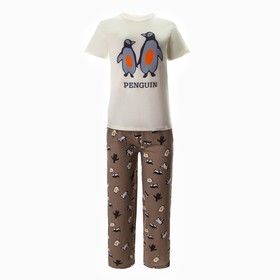Комплект домашний женский (футболка/брюки) «Penguin», цвет коричневый, размер 54