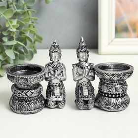 Сувенир полистоун подсвечник ′Будда в серебристых одеждах′ МИКС 9,5х8,5х5,3 см в Донецке