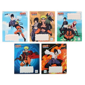Тетрадь 24 листов в линейку на скрепке "Naruto", обложка мелованный картон, выборочный УФ двойной, блок офсет, МИКС