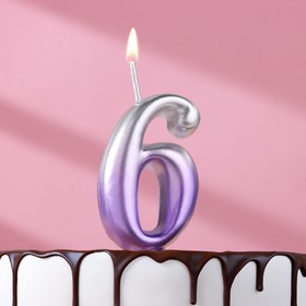 Свеча для торта цифра "Овал" "6", 3,7х7,8 см, серебро-сирень
