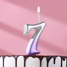 Свеча для торта цифра "Овал" "7", 3,7х7,8 см, серебро-сирень