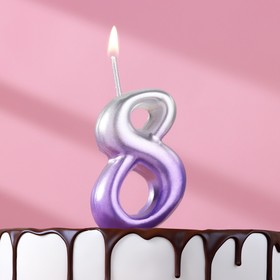Свеча для торта цифра "Овал" "8", 3,7х7,8 см, серебро-сирень