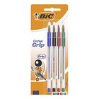 Набор ручек шариковых BIC Cristal Grip, 4 штуки, узел 1.0 мм, среднее письмо, чернила синие, чёрные, красные, зелёные, резиновый упор, прозрачный корпус 9471820 - фото 6207641