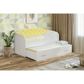Кровать выдвижная с мягкой спинкой и с бортом, 800 × 1900 мм, цвет белый / велюр 338