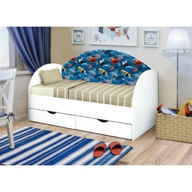 Кровать детская с мягкой спинкой «Софа №11», 800 × 1600 мм, цвет белый / гонщик