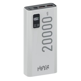 Внешний аккумулятор Hiper EP 20000, 20000 мАч, 3A, 2 USB, QC, PD, дисплей, белый 9502631