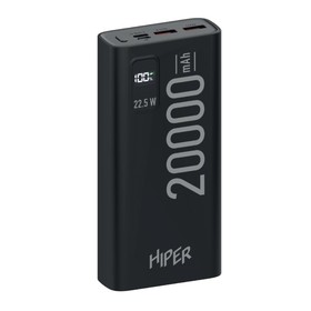 Внешний аккумулятор Hiper EP 20000, 20000 мАч, 3A, 2 USB, QC, PD, дисплей, черный