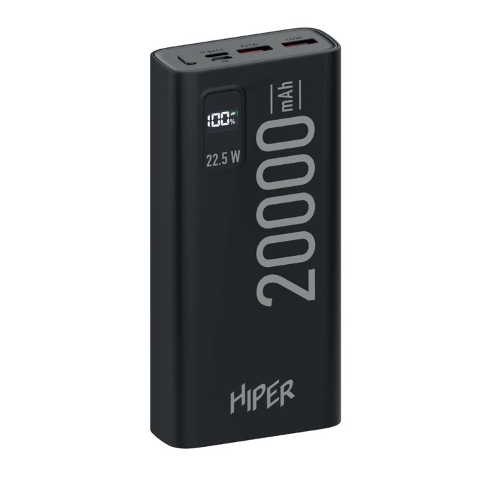 Внешний аккумулятор Hiper EP 20000, 20000 мАч, 3A, 2 USB, QC, PD, дисплей, черный - фото 7528770