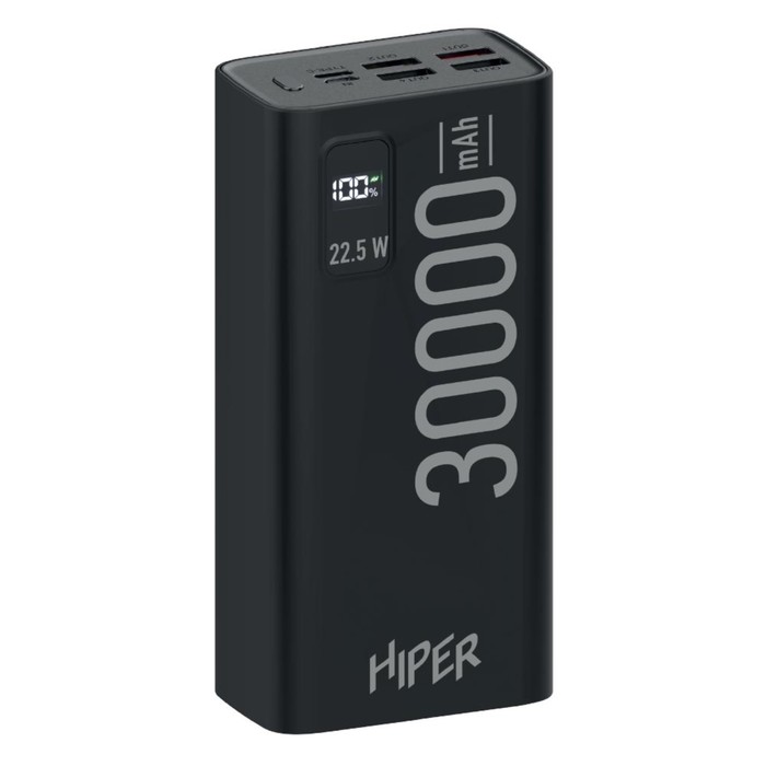 Внешний аккумулятор Hiper EP 30000, 30000 мАч, 3A, 4 USB, QC, PD, дисплей, черный - фото 7528776