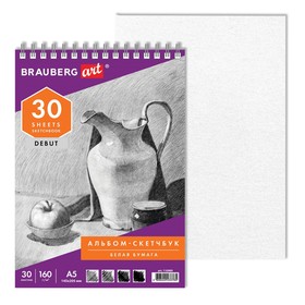 Скетчбук 160г/м BRAUBERG ART DEBUT 145х205 мм 30л, гребень, белая бумага 110989 9513749