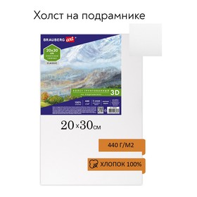 Холст 3D на подрамнике BRAUBERG ART CLASSIC 20 х 30 см, 440 г/м2, грунт, 100% хлопок, мелкое зерно (191662) 9513773