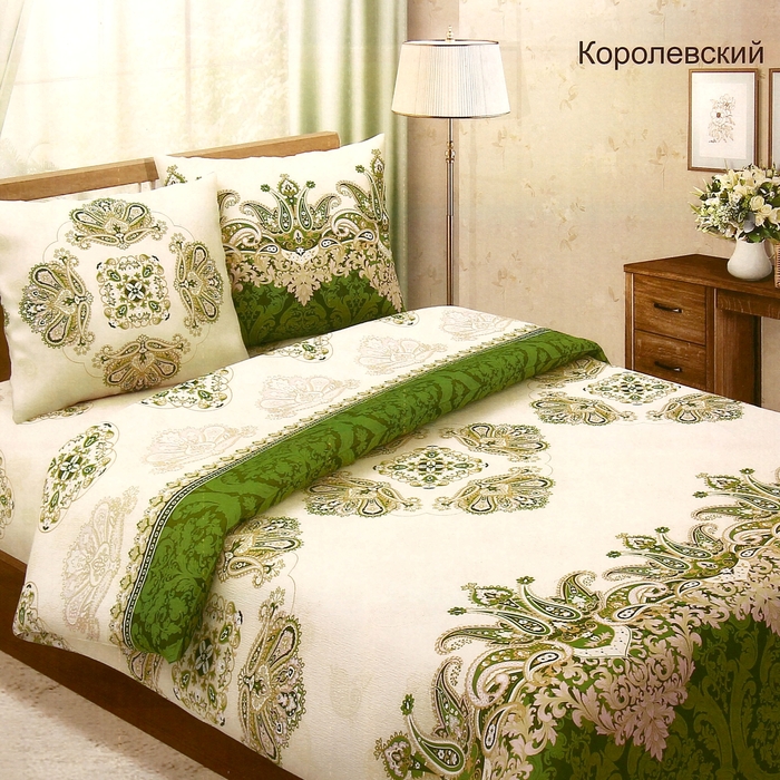 Постельное бельё 1,5сп"Традиция: Королевский", цвет зелёный, 147х217 см, 150х220 см, 70х70 см - 2 шт Постельное бельё 1,5сп"Традиция: Королевский", цвет зелёный, 147х217 см, 150х220 см, 70х70 см - 2 шт