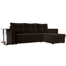 Угловой диван «Атланта лайт», правый угол, еврокнижка, микровельвет, цвет коричневый