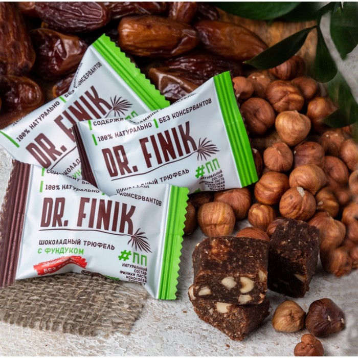 Конфеты финиковые DR.FINIK шоколадный трюфель с фундуком, 300 г - фото 5433236
