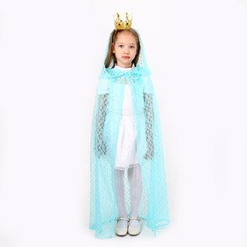Карнавальный набор принцессы плащ гипюр мятный,корона,длина 100см