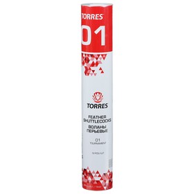 Воланы для бадминтона TORRES 01 (перо/пробка), проф., арт.BD20120,уп.12 шт.белый, сред.скор.