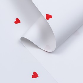 Пленка для цветов матовая  "Сердца" красные на белом, 57 см х 10 м, 60мкм