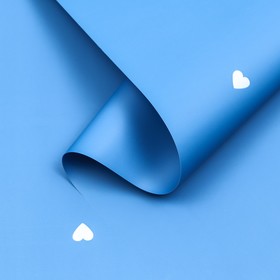 Пленка для цветов матовая "Сердца", белые на синем, 57см х 10 м, 60 мкм