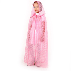 Карнавальный набор принцессы плащ гипюр розовый,корона,длина 85см