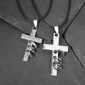 Кулоны на шнурке "Неразлучники" кресты, объёмные, цвет чёрно-серебристый, 45см