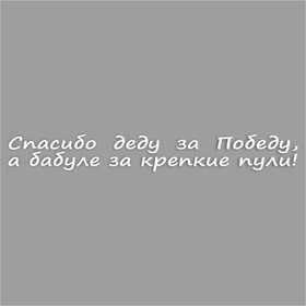 Наклейка на авто "Спасибо деду за Победу, а бабуле за крепкие пули!", плоттер,бел.,400х55мм   960556 9605565