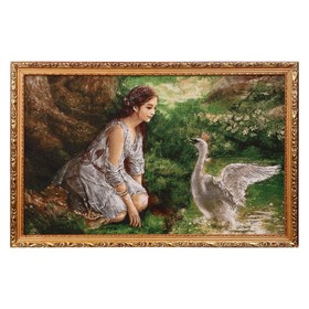 Гобеленовая картина "Девушка и царевна-лебедь" 55х85 см