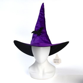 Карнавальная «Шляпа драпированная блестящая» фиолетовая, с летучей мышью