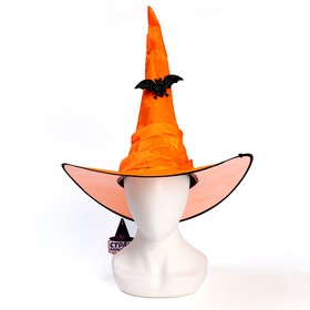 Карнавальная «Шляпа драпированная блестящая» оранжевая, с летучей мышью